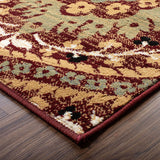 2' X 3' Red Gold And Olive Floral Stain Resistant Area Rug