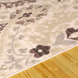 3' X 5' Ivory Gray And Olive Floral Stain Resistant Area Rug