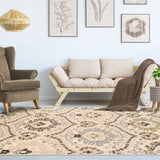 4' X 6' Ivory Gray And Olive Floral Stain Resistant Area Rug