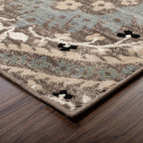 4' X 6' Ivory Beige And Light Blue Floral Stain Resistant Area Rug