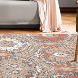 5' X 8' Rust Floral Stain Resistant Area Rug