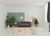 7' X 9' Ivory Gray And Olive Floral Stain Resistant Area Rug