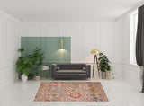 7' X 9' Ivory Orange And Gray Floral Stain Resistant Area Rug