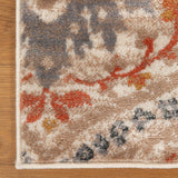 7' X 9' Ivory Orange And Gray Floral Stain Resistant Area Rug