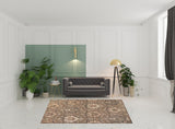 7' X 9' Ivory Beige And Light Blue Floral Stain Resistant Area Rug