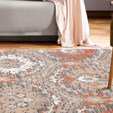 7' X 9' Rust Floral Stain Resistant Area Rug