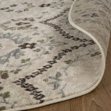 8' Round Ivory Gray And Olive Round Floral Stain Resistant Area Rug