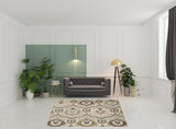 8' Square Ivory Gray And Olive Square Floral Stain Resistant Area Rug