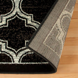 8' Black Geometric Stain Resistant Runner Rug