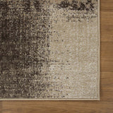 10' Beige Gray And Black Damask Distressed Stain Resistant Runner Rug