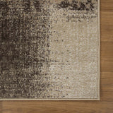 8' Beige Gray And Black Damask Distressed Stain Resistant Runner Rug