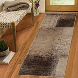 8' Beige Gray And Black Damask Distressed Stain Resistant Runner Rug