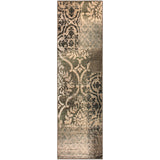 8' Ivory Light Blue Damask Distressed Stain Resistant Runner Rug