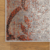 8' Rust And Gray Damask Distressed Stain Resistant Runner Rug