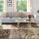 4' X 6' Beige Gray And Black Damask Distressed Stain Resistant Area Rug