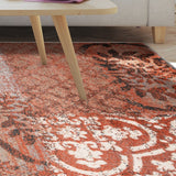 4' X 6' Rust And Gray Damask Distressed Stain Resistant Area Rug