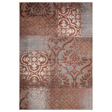 5' X 8' Rust And Gray Damask Distressed Stain Resistant Area Rug