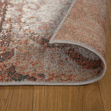 8' X 10' Rust And Gray Damask Distressed Stain Resistant Area Rug