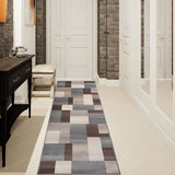 12' Grey Patchwork Stain Resistant Runner Rug