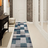 12' Grey Patchwork Stain Resistant Runner Rug