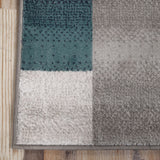 8' Teal And Gray Patchwork Power Loom Stain Resistant Runner Rug