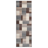 11' Grey Patchwork Power Loom Stain Resistant Runner Rug