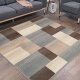 5' Square Grey Square Patchwork Power Loom Stain Resistant Area Rug