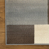 5' Square Grey Square Patchwork Power Loom Stain Resistant Area Rug