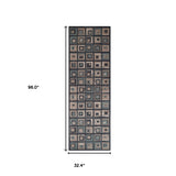 8' Square Grey Square Patchwork Power Loom Stain Resistant Area Rug