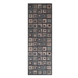 8' Color Block Beige And Teal Checkered Stain Resistant Runner Rug