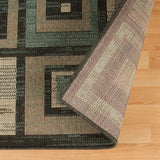 8' Color Block Beige And Teal Checkered Stain Resistant Runner Rug