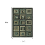 2' X 3' Color Block Beige And Teal Checkered Stain Resistant Area Rug