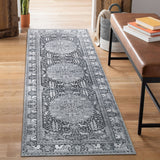 7' Brown Medallion Stain Resistant Runner Rug