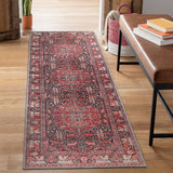 7' Garnet Red Medallion Stain Resistant Runner Rug