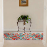 8' Blue And Rust Wool Geometric Tufted Stain Resistant Runner Rug