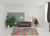 8' X 10' Blue And Rust Wool Geometric Tufted Stain Resistant Area Rug