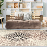 11' Tan Gray And Black Floral Medallion Stain Resistant Runner Rug