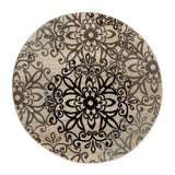 5' Round Tan Gray And Black Round Floral Medallion Stain Resistant Area Rug