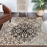 8' X 10' Oatmeal And Gray Medallion Power Loom Stain Resistant Area Rug