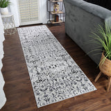 8' Platinum Floral Vines Power Loom Stain Resistant Runner Rug