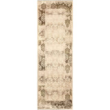 8' Beige Damask Power Loom Distressed Stain Resistant Runner Rug