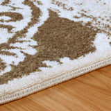 8' Beige Damask Power Loom Distressed Stain Resistant Runner Rug