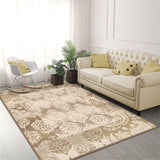 4' X 6' Brown Damask Power Loom Distressed Stain Resistant Area Rug