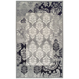 5' X 8' Black And Gray Damask Power Loom Distressed Stain Resistant Area Rug