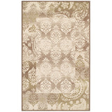 8' X 10' Brown Damask Power Loom Distressed Stain Resistant Area Rug