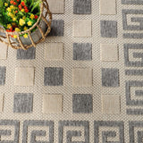 6' X 9' Grey Geometric Stain Resistant Non Skid Indoor Outdoor Area Rug