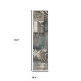 10' Beige And Gray Floral Power Loom Distressed Stain Resistant Runner Rug