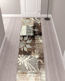 12' Beige And Gray Floral Power Loom Distressed Runner Rug