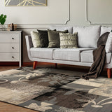 5' Square Beige And Gray Square Floral Power Loom Distressed Stain Resistant Area Rug