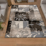 8' Round Beige And Gray Round Floral Power Loom Distressed Stain Resistant Area Rug